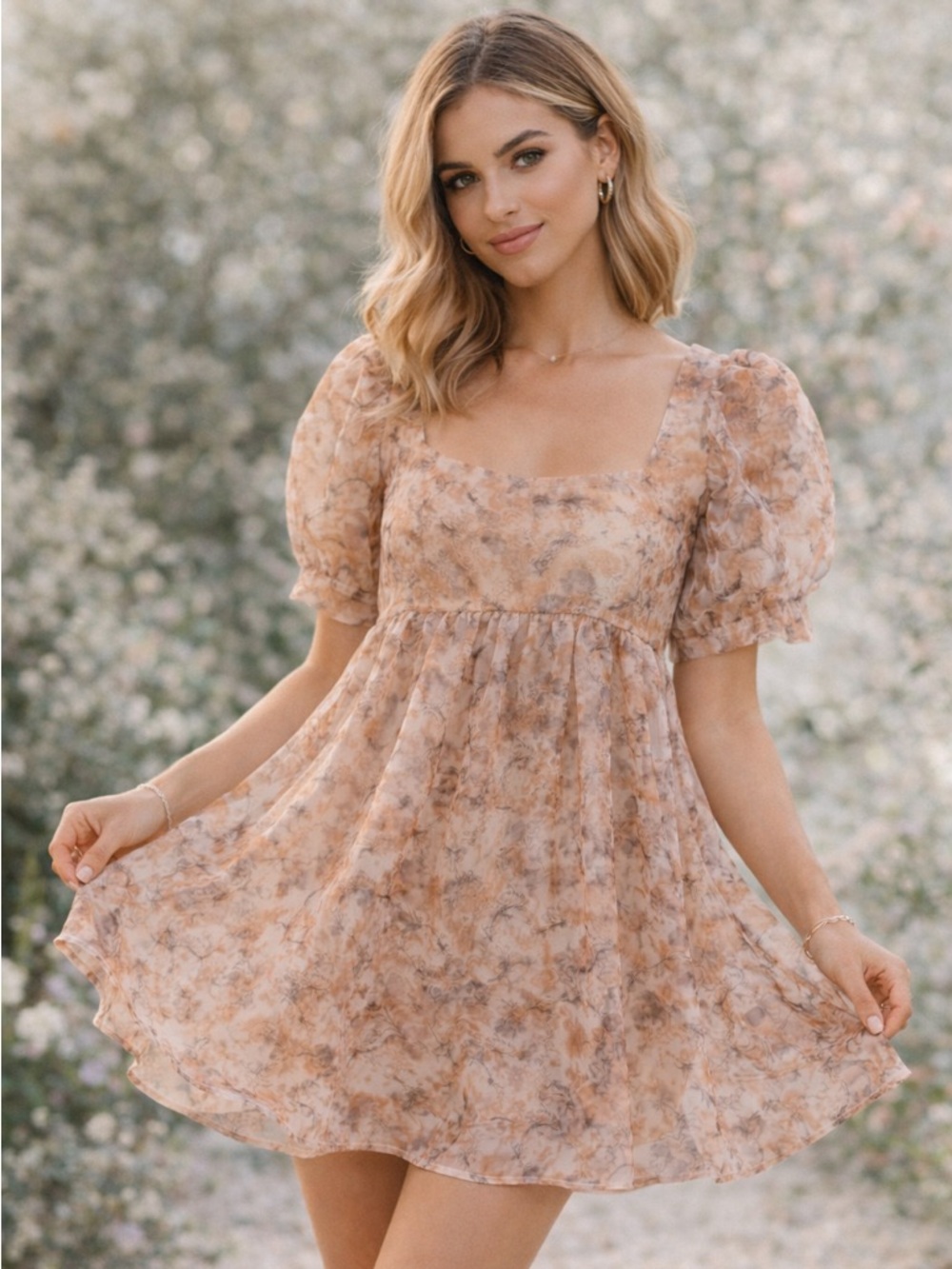 En Saison Floral Babydoll Mini Dress Puff Sleeve Cottagecore Romantic Size S - Picture 2 of 11